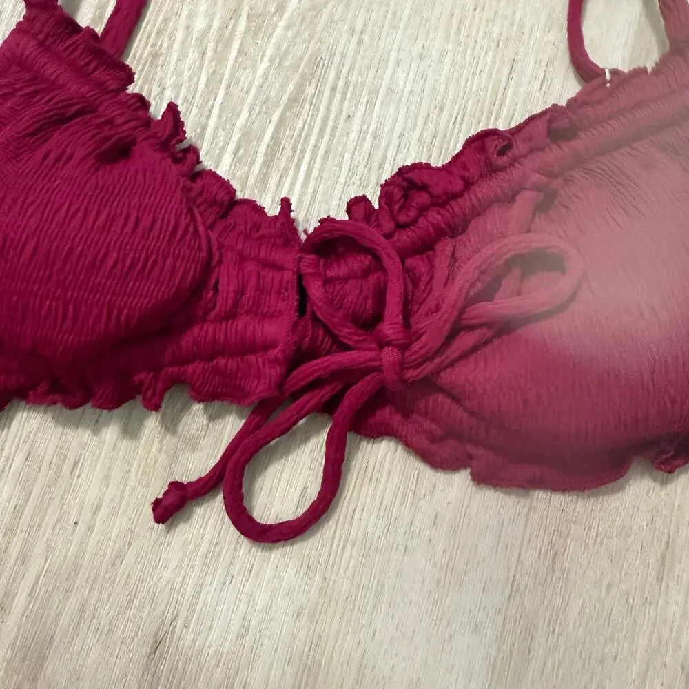 NWT Wild Fable Textured Center Tie Scrunch Bralette Bikini Top Purple Size Small